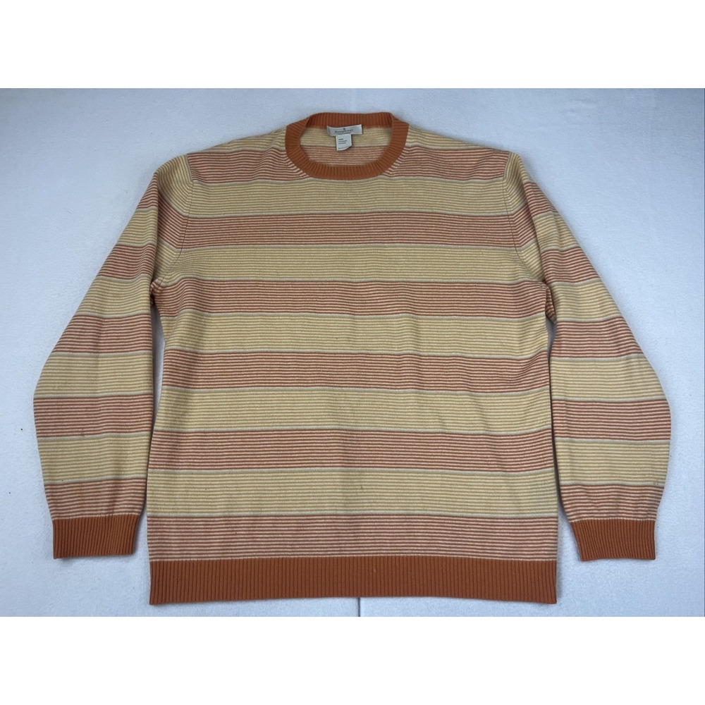 Ermenegildo Zegna Pure Cashmere Sweater Mens XXL 56 Orange Striped Italy